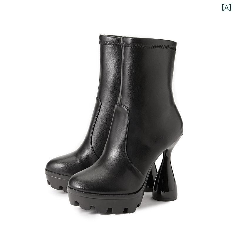 ショートブーツ レディース ブーティ ワイングラスヒール 太ヒール チャンキーヒール ハイヒール スト..