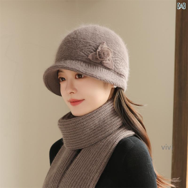 ニット帽 レディース シニア 女性用 冬 防寒 保温 暖かい 丸型 毛糸 ポリエステル 普段使い カジュアル..