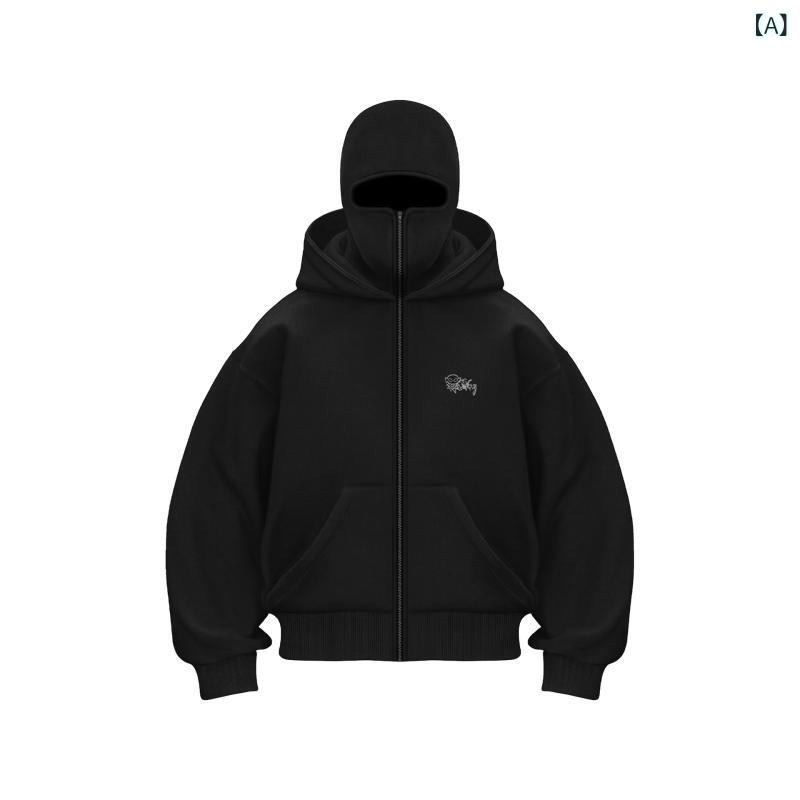 パーカー 男女兼用 裏起毛 ダブルフード Y2Kストリート ファッション ルーズ ビッグシルエット 刺繡 ポリエステル 個性的 カジュアル 秋冬