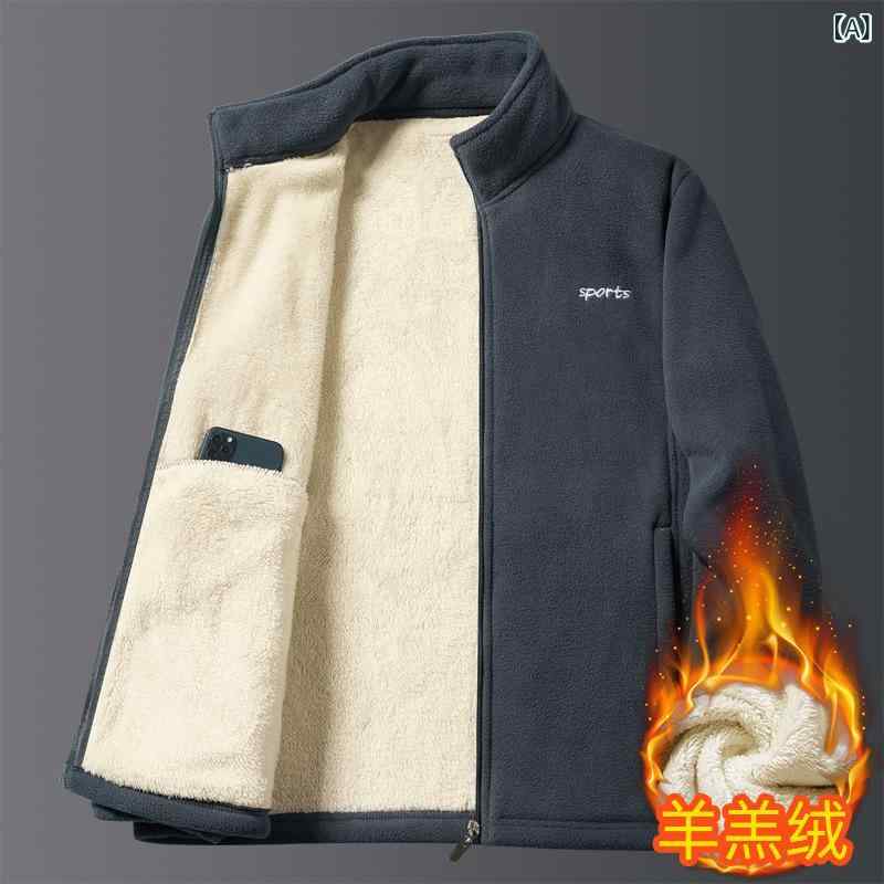 ジャケット メンズ 冬用 スタンドカラー ジップアップ フリース ボア 裏起毛 厚手 保温 防寒 カジュアル スポーツ 父親 シニア