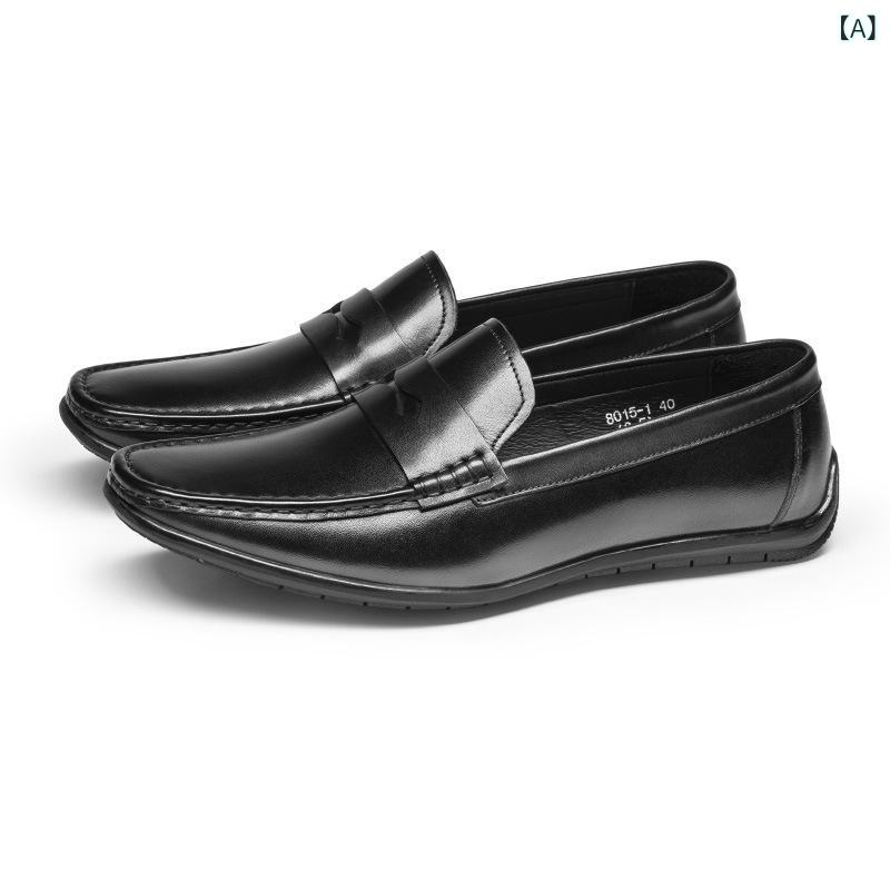 ドライビングシューズ メンズ モカシン ローファー 本革 牛革 リアルレザー ラウンドトゥ スリッポン フラットヒール 通気性 防臭 耐摩耗性 カジュアル ビジネス 普段使い 韓国風 春夏 ブラック ブラウン