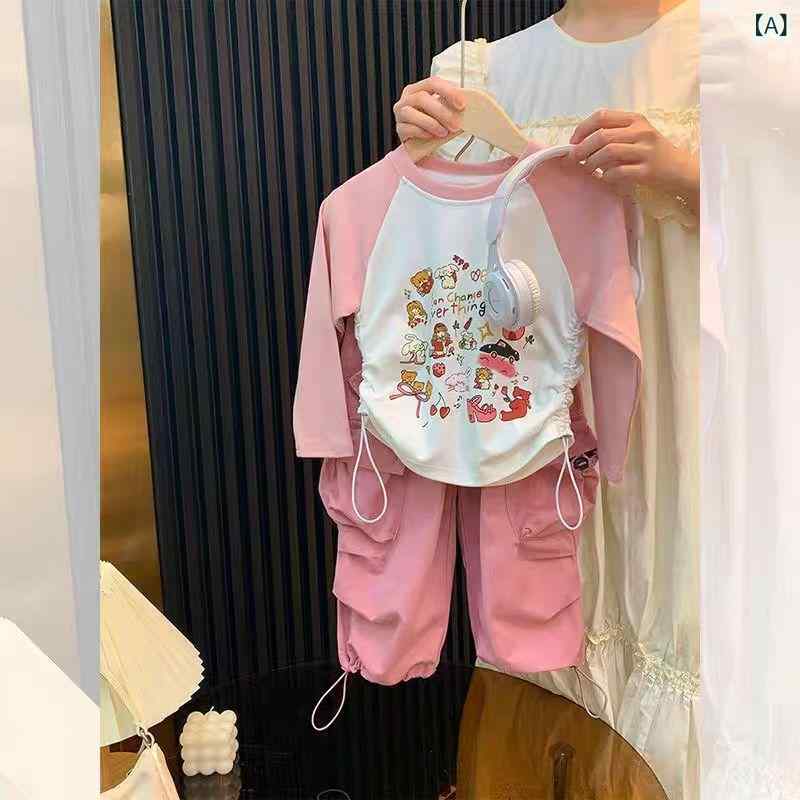 セットアップ 女の子 キッズ 春秋 長袖 Tシャツ トップス キャラクタープリント ロ...