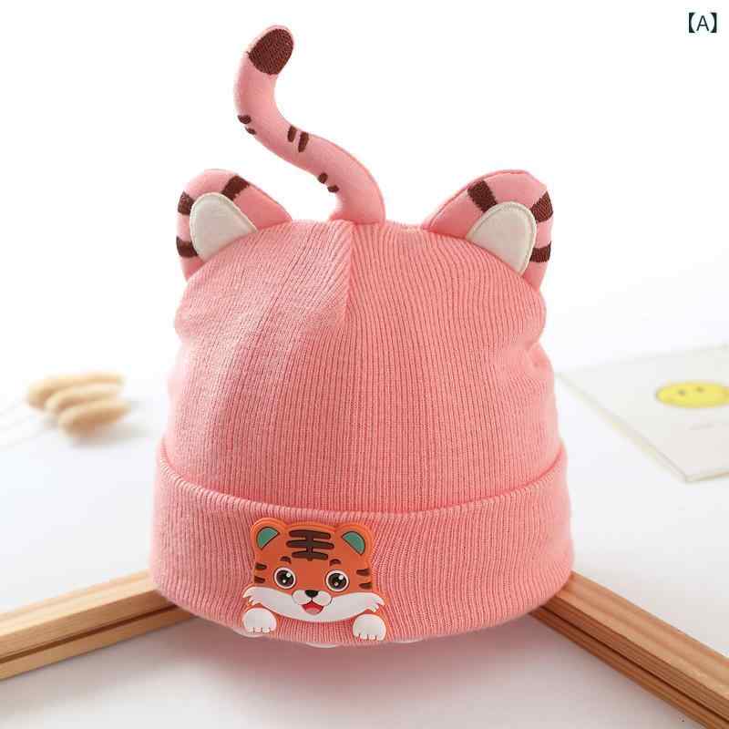 ニット帽 ベビー 男の子 女の子 新生児 秋冬 アクリル トラ耳付き かわいい 防寒 あったか 防風 通気性..