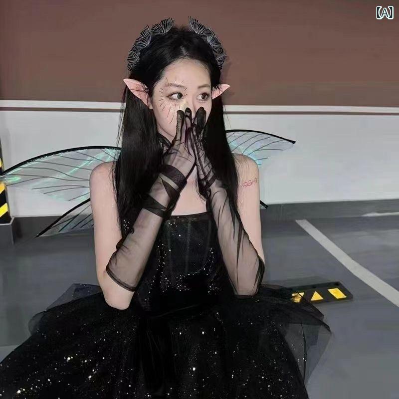 手袋 レディース 女性用 ロリータ ゴシック パンク系 ダークセクシー ロング グローブ アームカバー 黒..