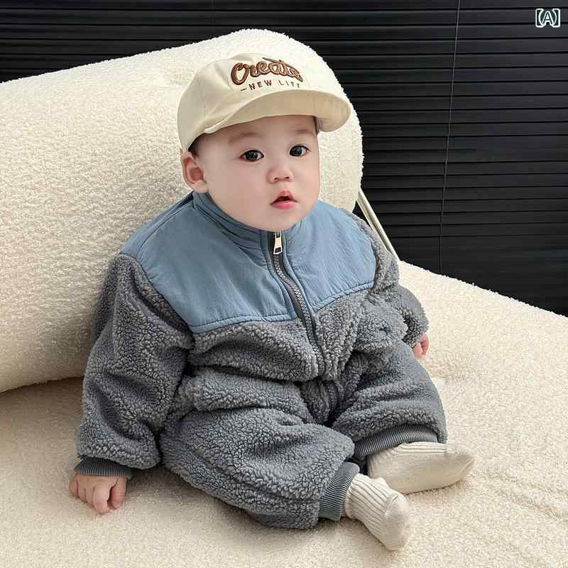 ロンパース ベビー 男女兼用 秋冬 もこもこ ふわふわ あったか 厚手 防寒 長袖 ジップアップ カバーオ..