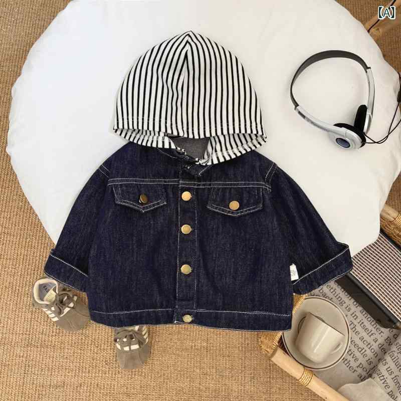 デニムジャケット 男の子 ベビー 幼児 男児 春物 フード付き 長袖 ショート丈 韓国風 クール カジュア..