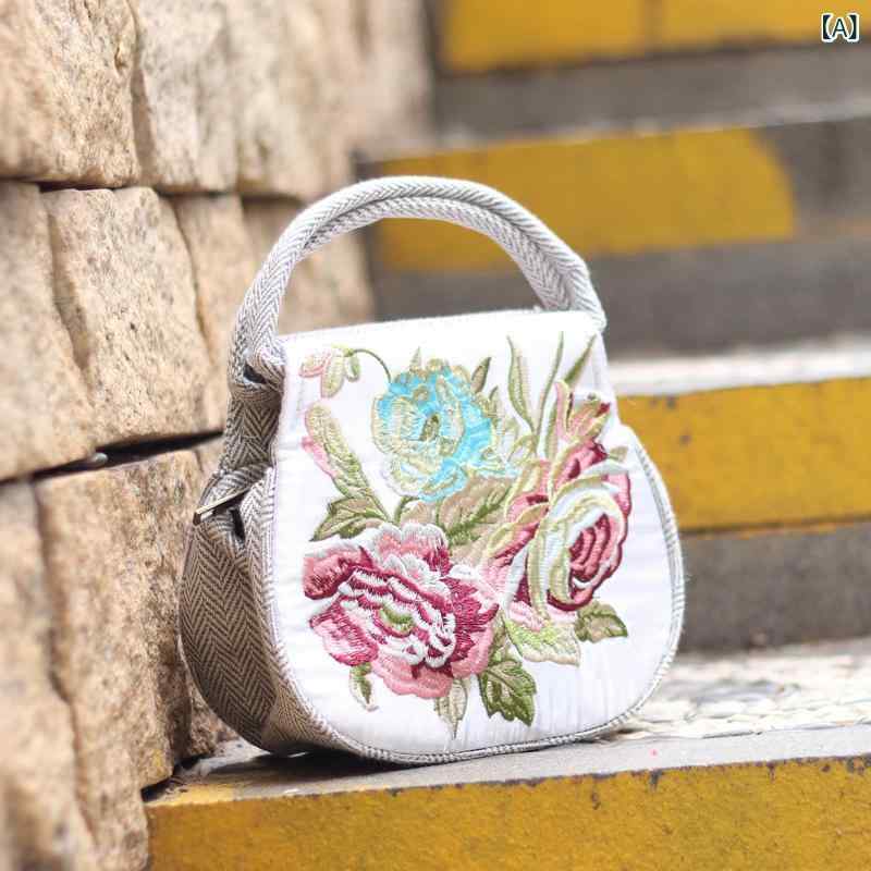 鞄 レディース 女性用 キャンバス 帆布 民族風 刺繍 レトロ 花柄 フラワー トート ハンド マザーズ ショッピング 普段使い 多収納 スマホ収納 ソフトハンドル(4.0)