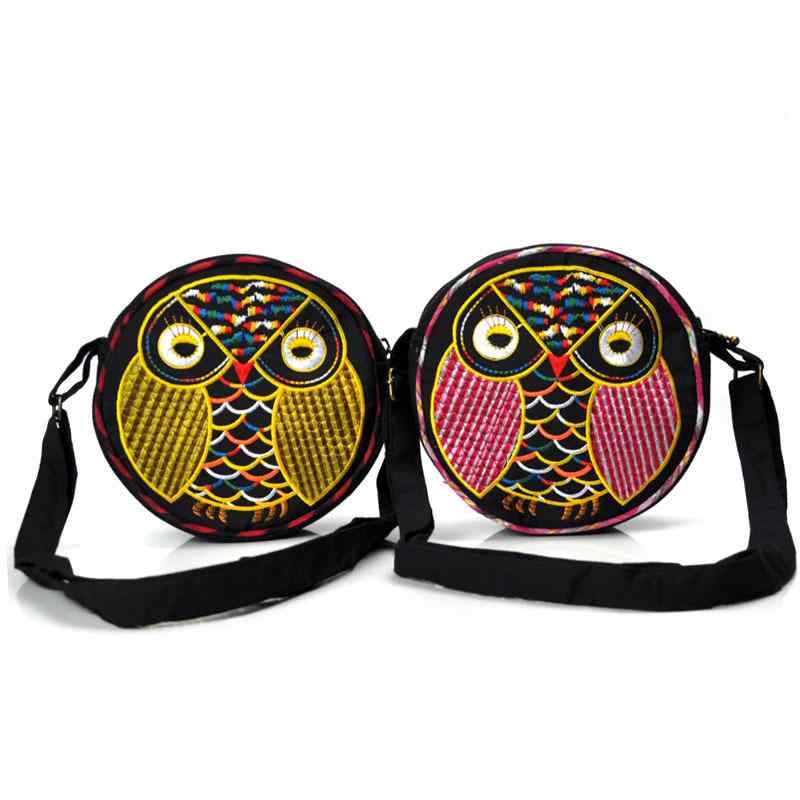 ショルダーバッグ レディース 帆布 キャンバス カートゥーン刺繍 刺しゅう フクロウ 梟 アニマル 動物 ..