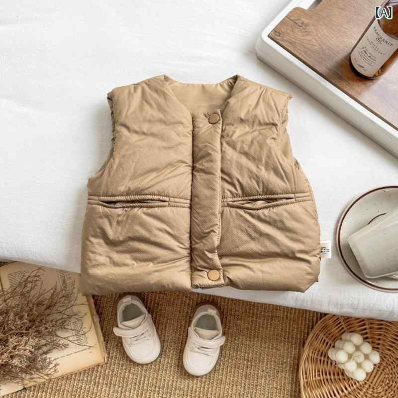 ベスト 女の子 子供 ベビー キッズ 秋冬 中綿入り 厚手 保温 暖かい 柔らか ポリエステル 前開き シン..
