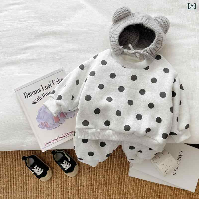 ベビー服 キッズ 男の子 女の子 男女兼用 秋冬 スポーツウェア セットアップ 裏起毛 厚手 ドット柄 ス..