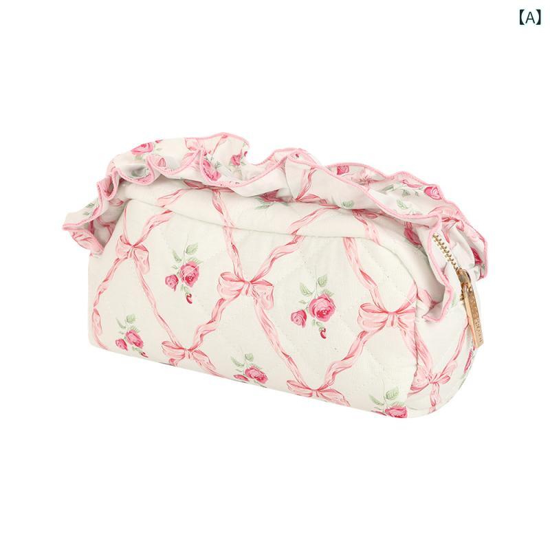 楽天naruki化粧ポーチ レディース 大容量 ピンク リボン トラベルポーチ 旅行用 学生 スキンケア用品 洗面用 小物入れ 携帯用 超軽量 抗菌 通気性 ピーチスキン 花柄