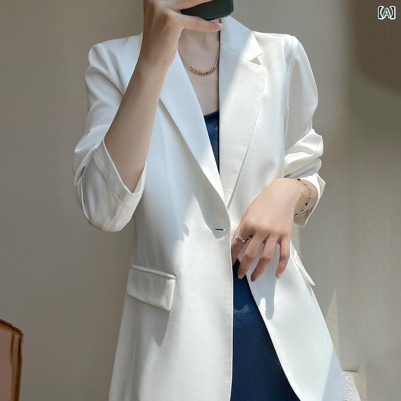 ジャケット レディース 春夏 サテン 光沢 薄手 UVカット 日焼け対策 ゆったり 無地 エレガント 上品 きれいめ カジュアル 通勤 オフィス デイリー ミドル丈 テーラード 9分袖