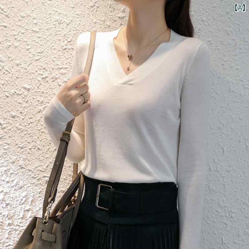 Rakuten - セーター レディース Vネック 長袖 ファインウール プルオーバー トップス 上品 きれいめ 通勤 オフィス スリムフィット 秋冬 厚手