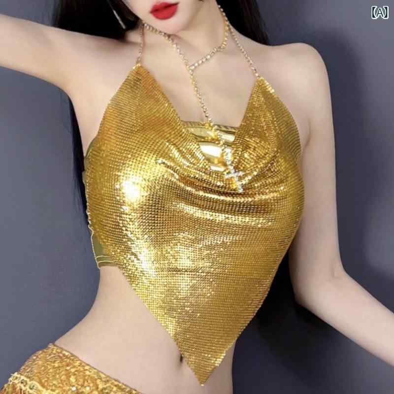 ステージ衣装 レディース セクシー ゴールド スパンコール フリンジ チューブトップ ミニスカート セッ..