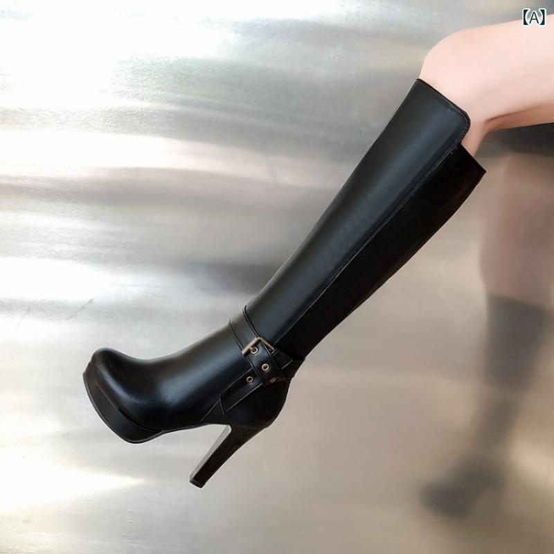 ブーツ レディース 秋冬 ハイヒール ライダーブーツ 乗馬ブーツ ロング丈 合成皮革 フェイクレザー ラ..