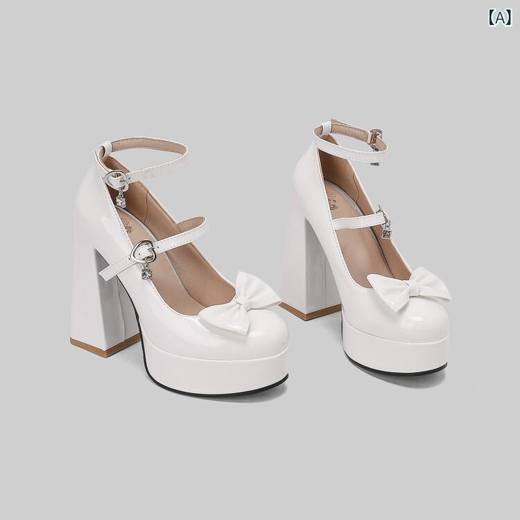 パンプス レディース 女性用 欧米風 エナメル素材 リボンモチーフ ラウンドトゥ 浅口 ストラップ バッ..