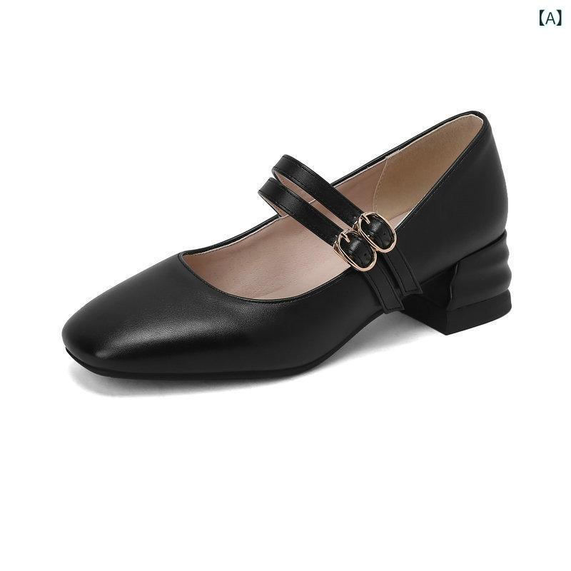 パンプス レディース 女性用 カジュアル 太ヒール ミドルヒール スクエアトゥ レトロ マニッシュ 厚底 ..