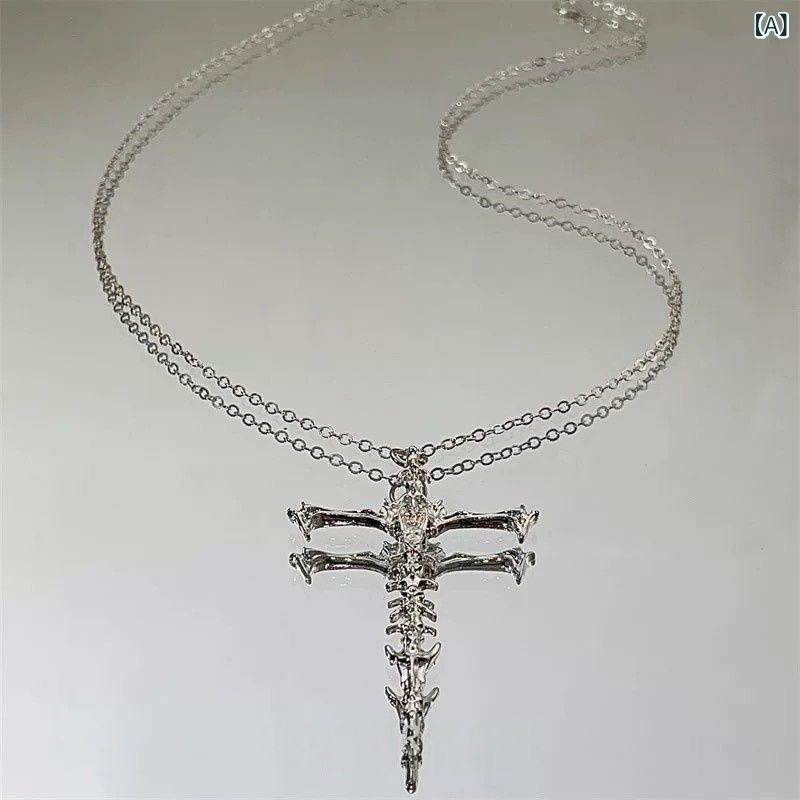 Necklaces, Pendants - ネックレス メンズ スカル 骸骨 十字架 クロス ダークスタイル ゴシック アメリカンヴィンテージ エイジング加工 トレンド ファッション ペンダント 合金製