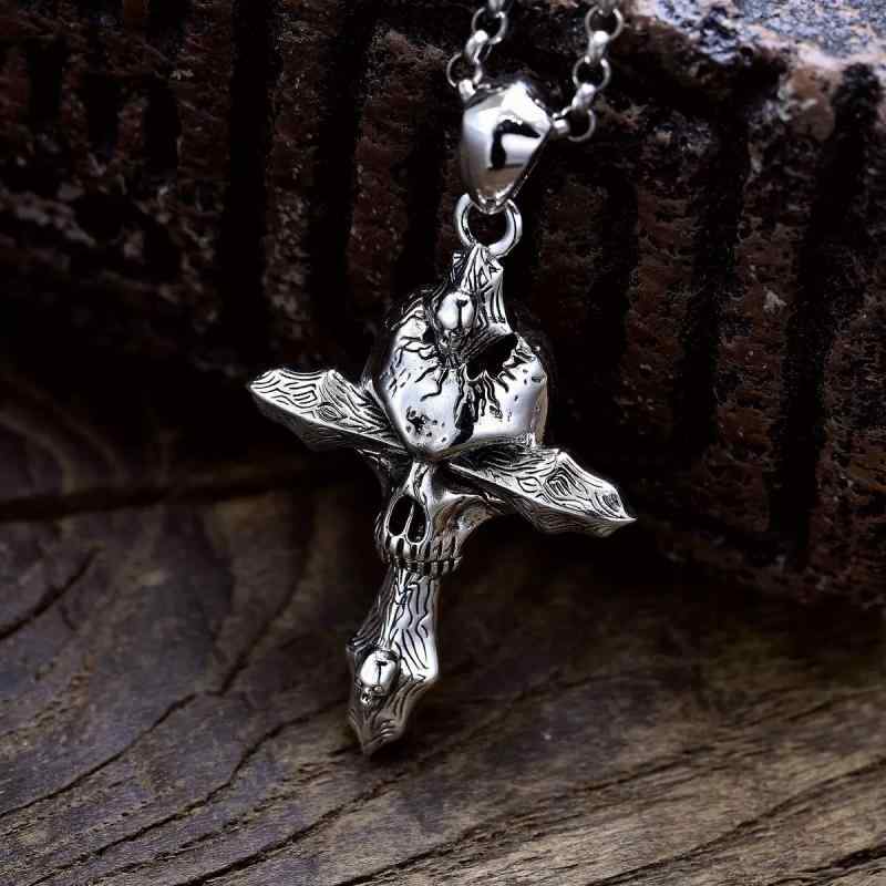ネックレス メンズ S925 スターリングシルバー スカル クロス ペンダントトップ レトロ アンティーク調 いぶし加工 個性的 存在感 カジュアル おしゃれ シルバーアクセサリー