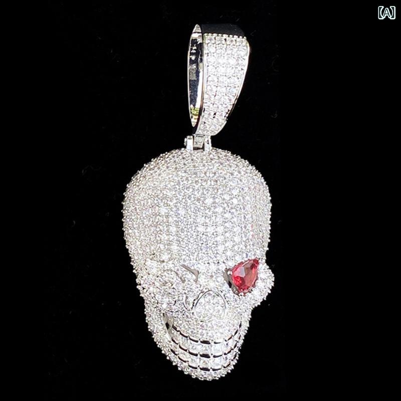 ネックレス メンズ 男性用 パンク ヒップホップ スカル ドクロ 骸骨 赤目 ジルコニア 埋め込み ペンダ..