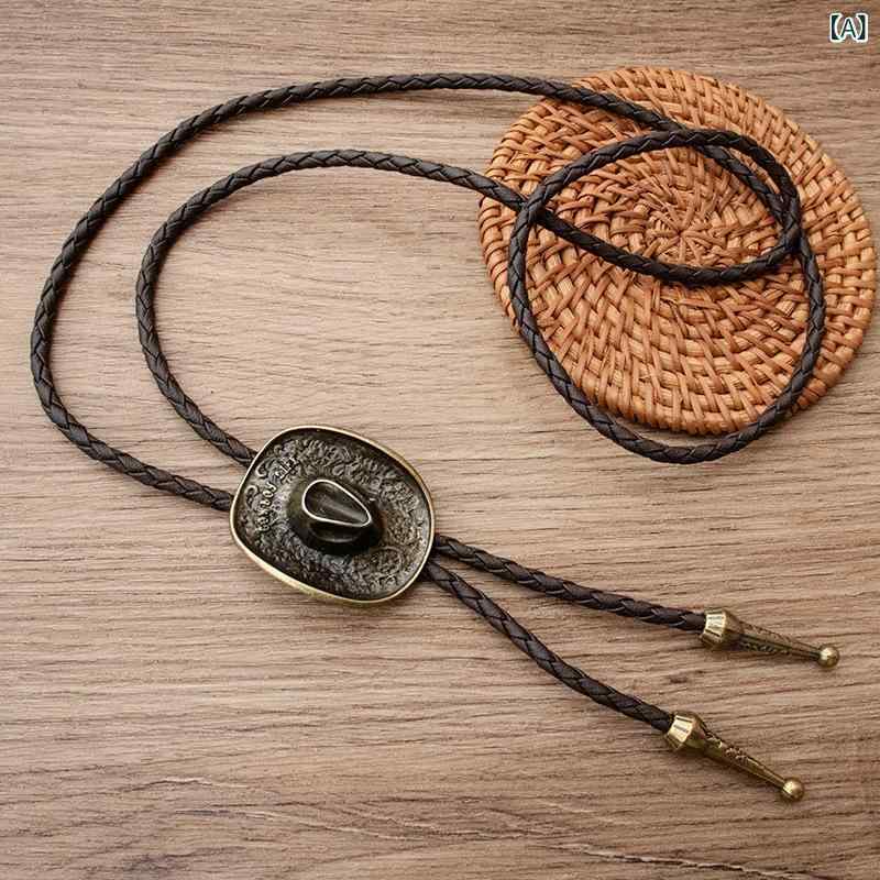 ネックレス 男女兼用 ユニセックス ボロタイ ループタイ ペンダント ロング丈 ウェスタン カウボーイ スタイル 欧米 クラシック トレンド セーターチェーン 普段使い カジュアル おしゃれ 亜鉛合金 PUレザー 電気メッキ加工 アンティークゴールド ア