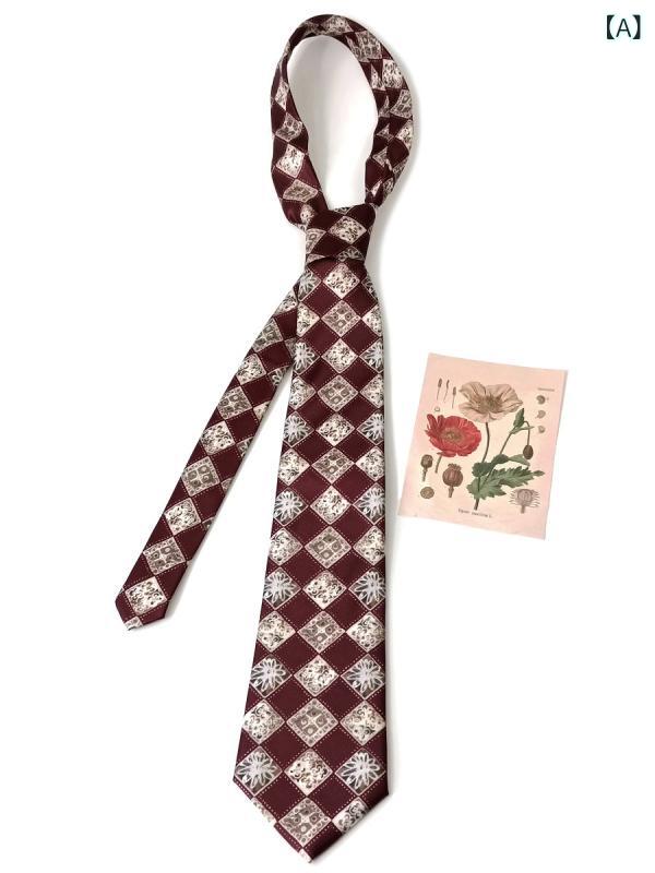 Neckties - ネクタイ 男女兼用 レッド 赤系 ダークレッド 格子柄 チェック柄 レトロ ヴィンテージ クラシック プリント 手結び ワイド 幅広 ポリエステル 高級感 スタイリッシュ ビジネス カジュアル 普段使い