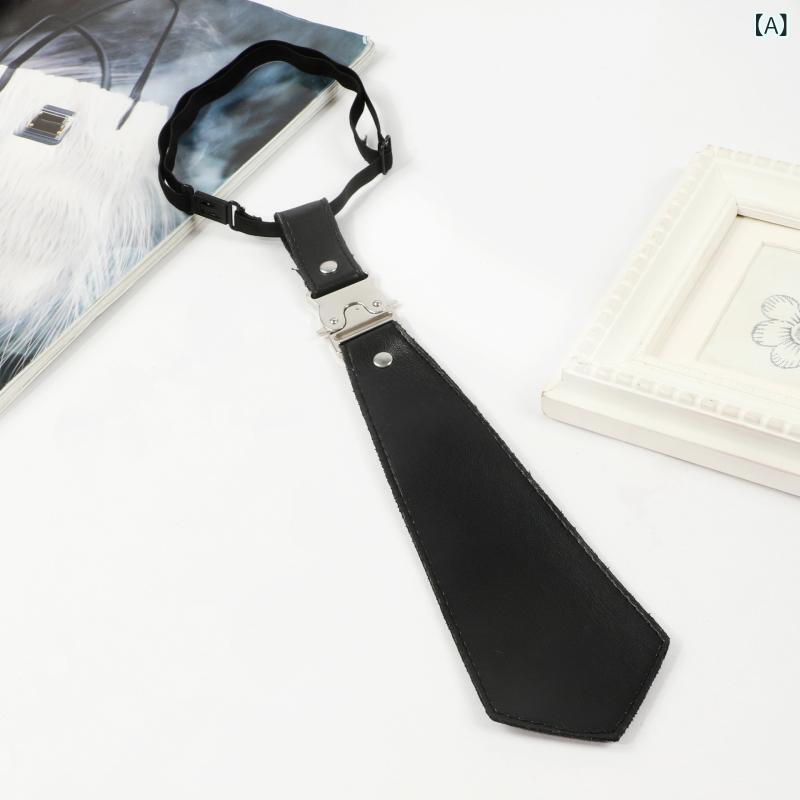 ネクタイ レディース メタルパーツ フェイクレザー ブラック 無地 結ばない ワンタッチ アローデザイン トレンド SNS映え クール モード カジュアル ストリート 欧米風 日韓風 着回し万能 ファッション小物