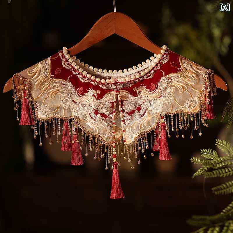 付け襟 雲肩 ショール レトロ クラシック アンティーク調 漢服 チャイナドレス 民族衣装 豪華装飾 エレガント クリスタル 水晶 タッセル フリンジ カラフル ポリエステル 披露宴 舞台 衣装 イベント パーティー