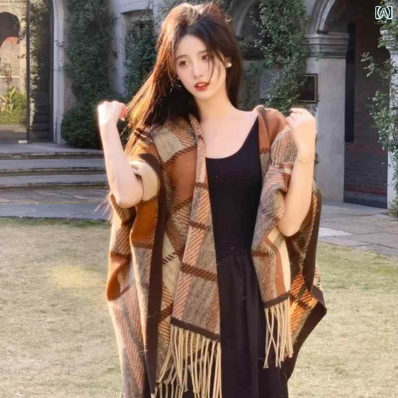 ショール レディース ミラード風 チェック柄 ポンチョ ストール ケープ マフラー 韓国風 高級感 万能 ..