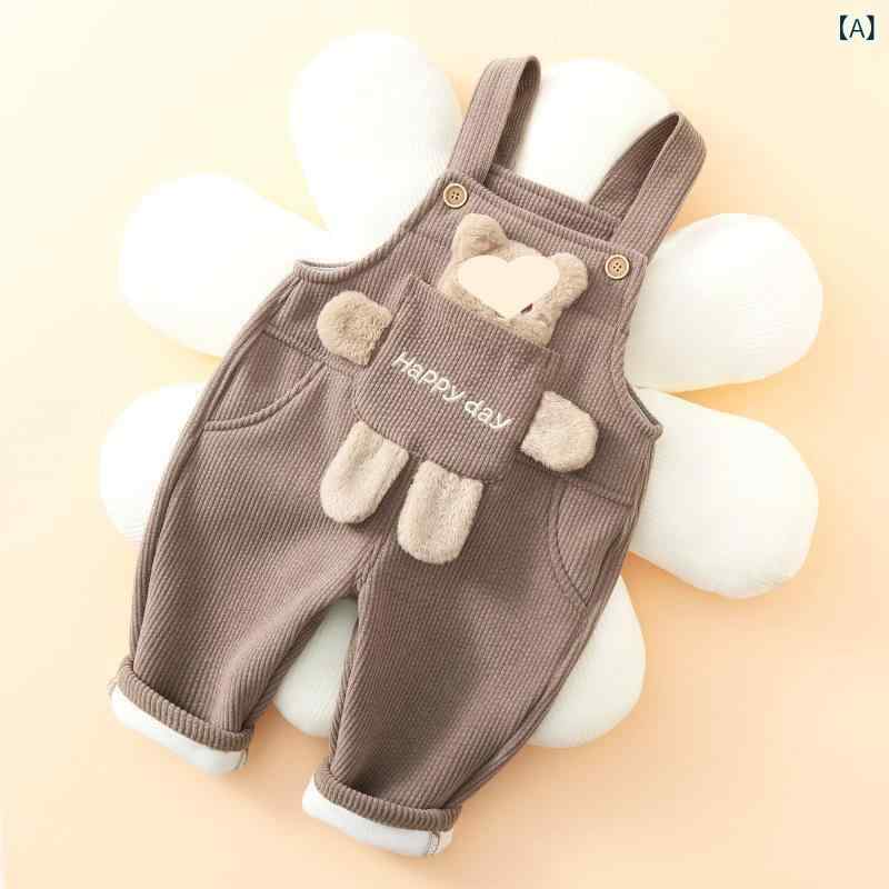 Overalls - サロペット ベビー キッズ 男の子 女の子 コーデュロイ コットン 裏ボア 極厚 暖か ふわふわ ハイウエスト オーバーオール 秋冬 普段使い 通園 防寒