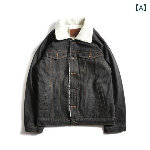 乐天商城 - デニムジャケット メンズ 男性用 Gジャン 秋冬 冬 ボア スタジャン ブルゾン 暖かい 厚手 防寒 ゆったり ルーズフィット ビッグシルエット オーバーサイズ 襟付き カジュアル ペアルック カップル コットン 綿 アウター