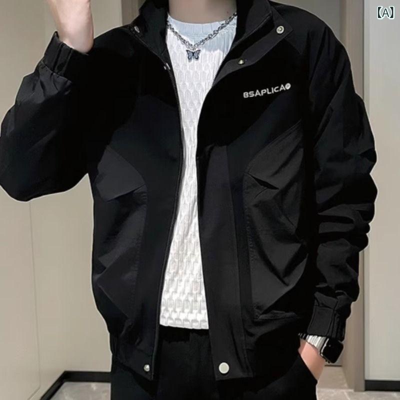 ジャケット メンズ 男性用 ワイルド系 ワークスタイル 刺繍 スタンドカラー スリムフィット 春秋 トレンド カジュアル ストリート 普段使い アセテート繊維(4)