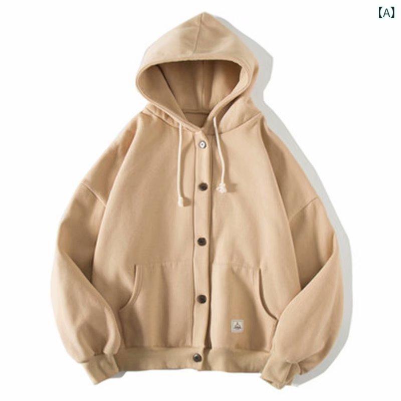 スウェット メンズ 秋冬 フード付き 前開き ジャケット カジュアル ルーズシルエット 厚手 長袖 韓国風 トレンド おしゃれ 普段使い デ..