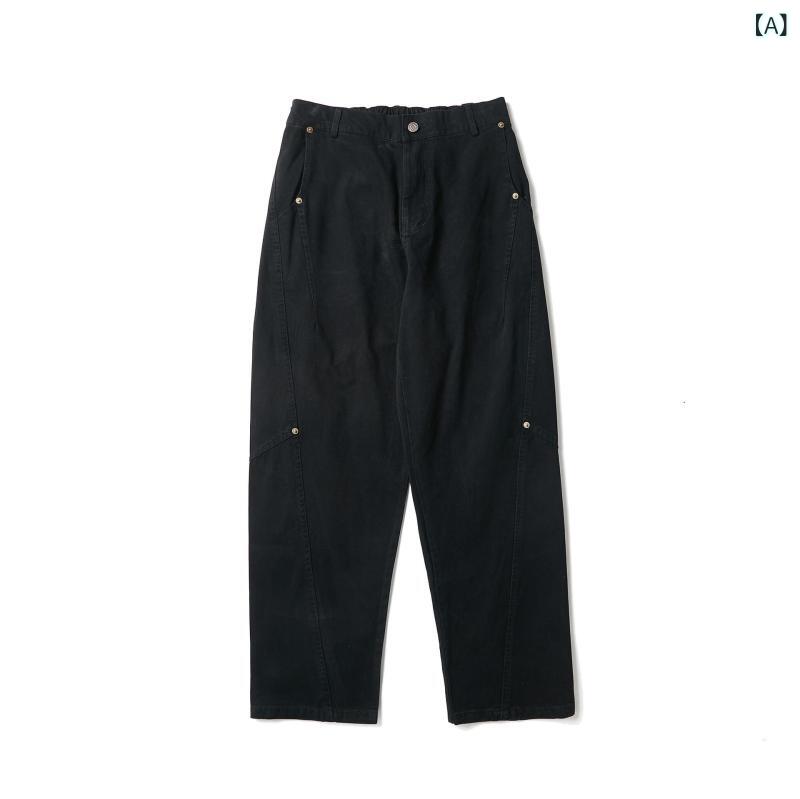 カーゴパンツ 男女兼用 メンズ レディース アメカジ レトロ ヴィンテージ ヘビーウォッシュ リベット スタッズ 切り替え ゆったり ルーズフィット コットン 綿 長ズボン 春秋 普段使い カジュアル 耐摩耗性 微ストレッチ