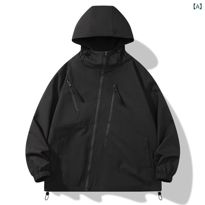 シェルジャケット メンズ マウンテンパーカー 3WAY スリーインワン 防風 防水 高機能 登山 スポーツ アウトドア フード付き ゆったり ビッグシルエット ポリエステル アウター カジュアルウェア 秋冬 ブラック