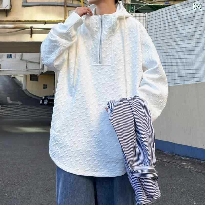 樂天商城 - スウェットパーカー ユニセックス フード付き ジャガード織り 長袖 ゆったり 大きいサイズ プルオーバー ポリエステル 韓国風 カジュアル 普段使い 春夏