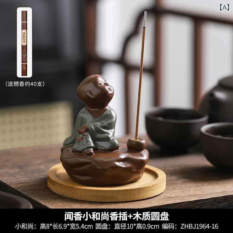 置物 禅風 小坊主 樹脂製 線香立て お香立て 香炉 車載 室内 家庭用 リビング 茶卓 和風 インテリア 癒..