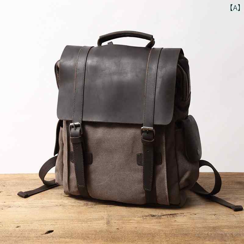 ・容量: 36-55L・主な素材: 帆布・機能: 通気、防水、耐摩耗、防犯、耐震、拡張機能、負担軽減・柄: 無地・スタイル: 欧米レトロ・裏地素材: 綿・ストラップ形状: 湾曲ショルダーストラップ・カラー展開: コーヒー、グレー、アーミーグリーン、カーキ、レイクグリーン・収納可能PCサイズ: 14インチ（35.56cm）・対応シーン: カジュアル旅行・対象性別: メンズ
