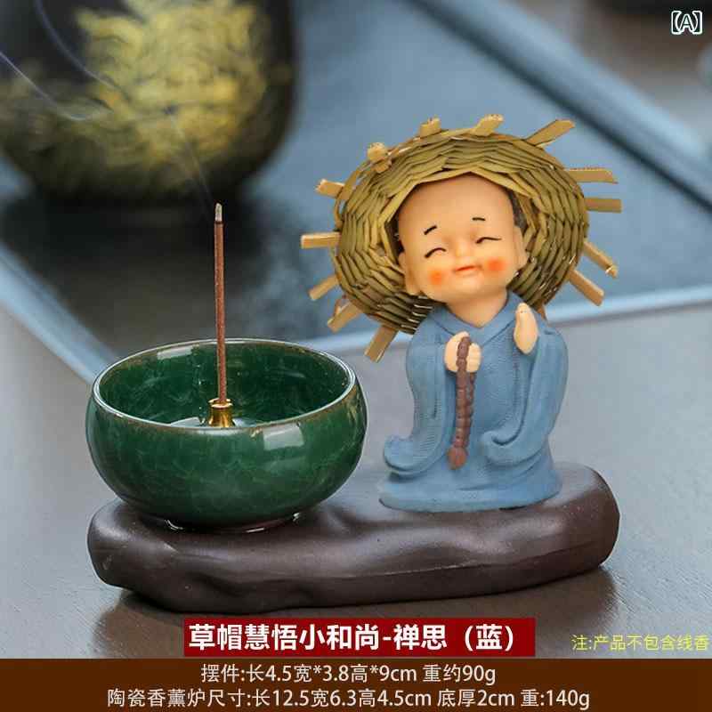 香炉 樹脂製 麦わら帽子 お坊さん 僧侶 線香立て 禅風 禅僧 室内 リビング インテリア 置物 オブジェ ..