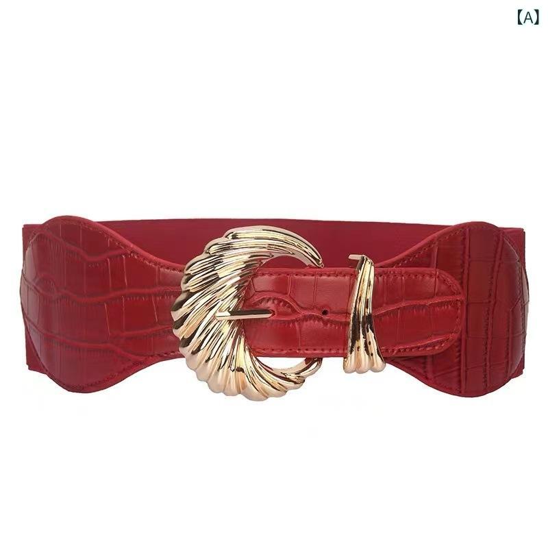 ベルト レディース レトロ ヴィンテージ ブラック フェイクレザー 幅広 ワイド ゴムベルト 伸縮性 ウエ..