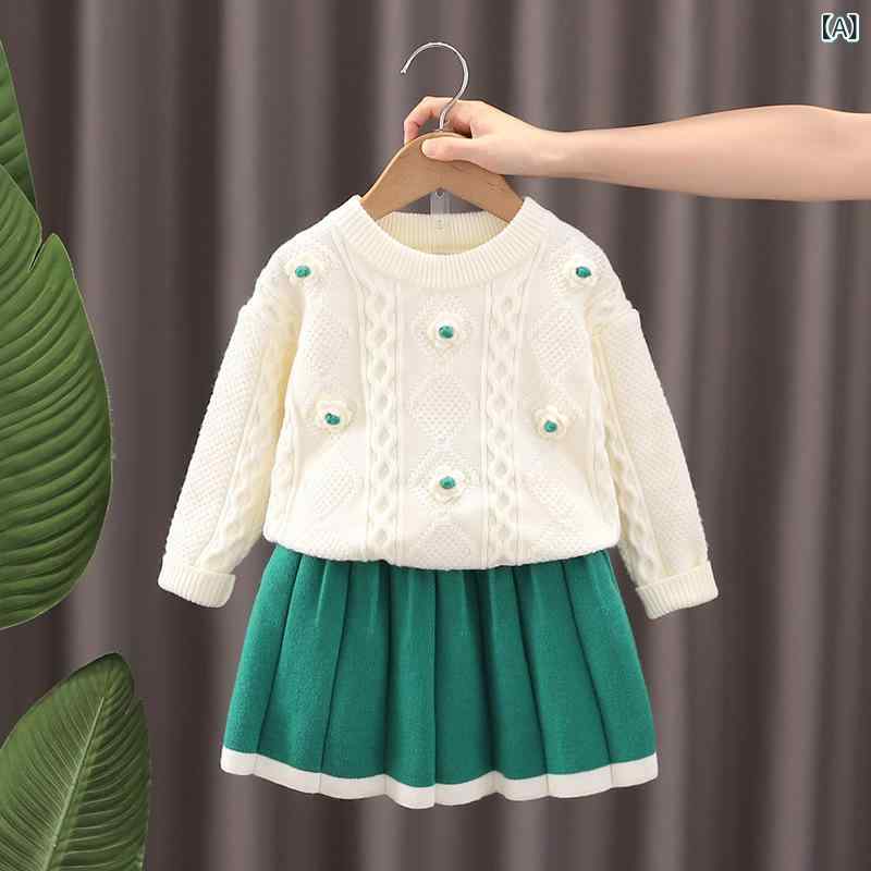 ニット セットアップ 女の子 キッズ ベビー 秋冬 春 赤 レッド 花柄 フラワー プルオーバー 長袖 柔ら..