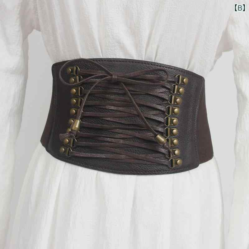 ウエストベルト レディース 古風 漢服風 スタッズ装飾 結び紐 幅広 フェイクレザー...