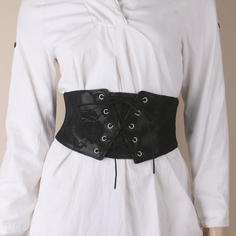 ベルト レディース レトロ ヴィンテージ風 編み上げ レース装飾 幅広 コルセット ウエストマーク ウエ..