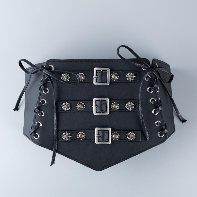 ベルト レディース 太ベルト PUレザー ゴム 伸縮性 ブラック レトロ エスニック 民族調 ドットスタッズ..