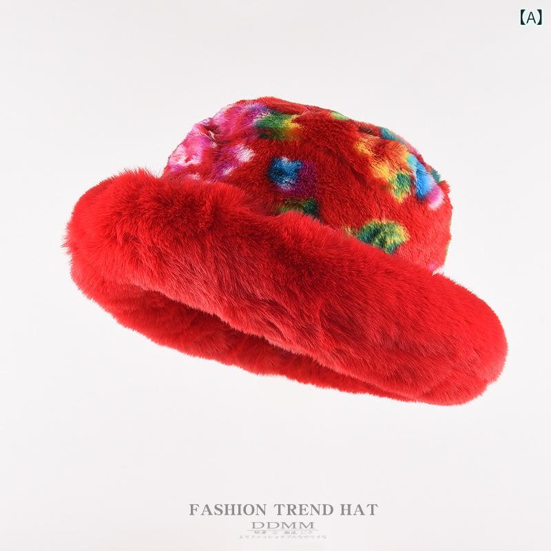 バケットハット レディース 女性用 秋冬 ボア もこもこ 防寒 保温 暖かい レトロ ヴィンテージ 花柄 つ..