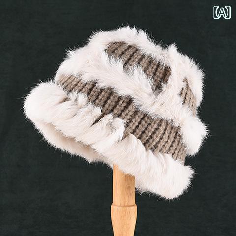 バケットハット レディース ラビットファー もこもこ ニット 小顔効果 防寒 保温 韓国風 トレンド 秋冬..