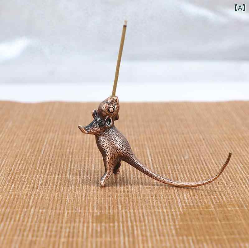 香立て 線香立て ミニ 家庭用 室内用 亜鉛合金製 香台 香皿 おしゃれ モダン アンティーク調 動物モチーフ 招福ねずみ 和モダン リラックス 癒し