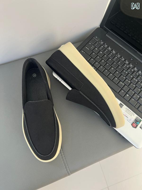 シューズ メンズ 男性用 スエード調 合成皮革 ドライビングシューズ スリッポン ローファー モカシン 滑り止め カジュアル レトロ クラシック ラウンドトゥ ラバーソール ブラック カーキ 普段使い