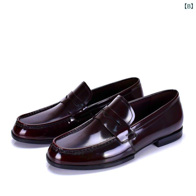 ローファー メンズ 男性用 本革 牛革 レザーシューズ スリッポン ドライビングシューズ モカシン エナメル 光沢 英国風 レトロ ビジネス カジュアル 手作り スクエアトゥ 通気性 ローヒール チャンキーヒール ゴムソール 切り替えデザイン 春夏 ブラ