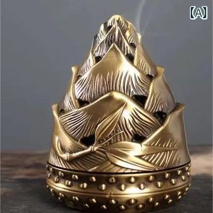 香炉 真鍮製 黄金の蝉 禅風 レトロ 蓋付き 渦巻香 線香対応 家庭用 室内用 インテリア 置物 高級感 癒..